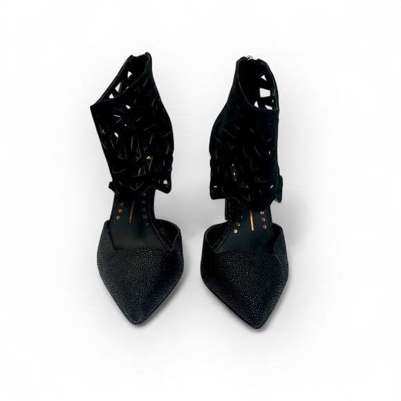 Dolce Vita Women's Kayden Pumps Size 6.5 Black Nubuck Leather Cutout Heels - Picture 5 of 12